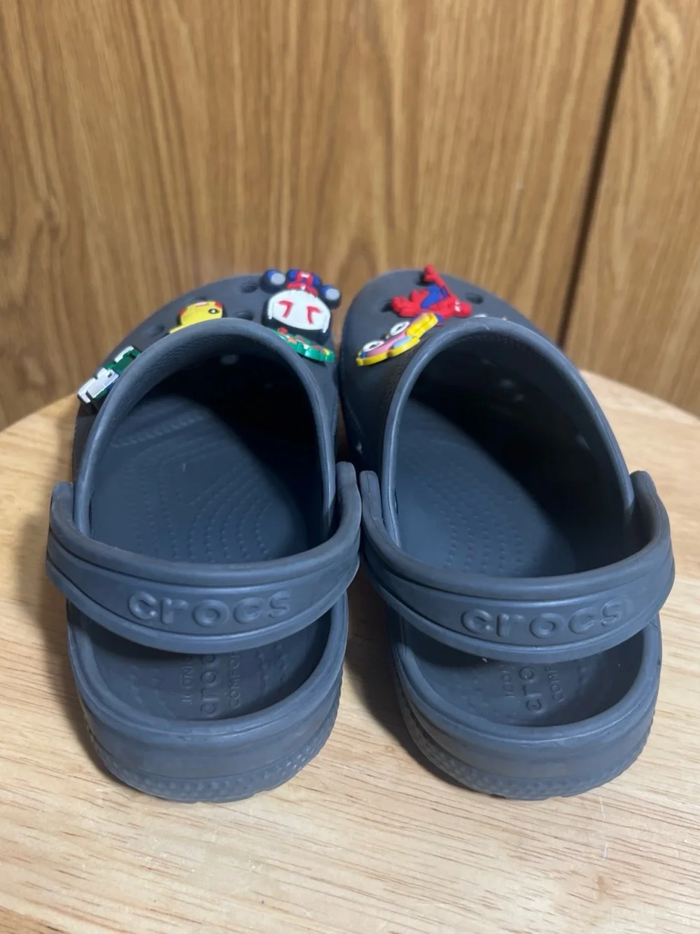 CROCS Kids Charcoal Gray Slip-On Clogs with Character Jibbitz